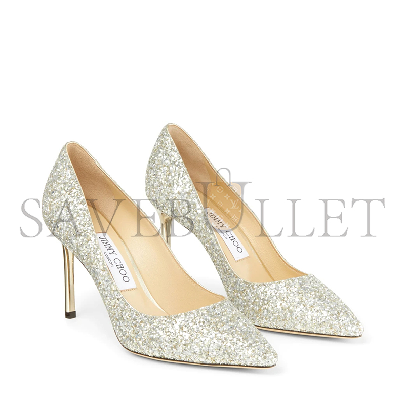 Ji*y Ch* romy 85 champagne coarse glitter fabric pointy toe pumps romy85cgf